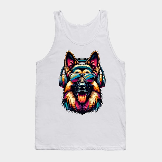 German Shepherd Dog Smiling DJ with Lively Tunes Tank Top by ArtRUs